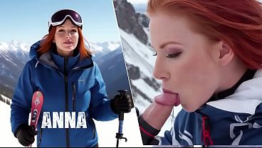 Anna gives a fantastic blowjob in public at the ski resort.