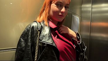 Public elevator piss drinking slut