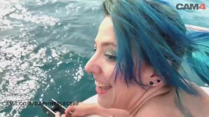 Young Slut Hot Girl Blue Hair fuck Old Man in the front of the Boat like Titanic cam girl | CAM4