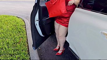 Beautiful woman walking outdoors in public parking lot showing off for strangers – Jamdown26 Dad0603 Dag0603